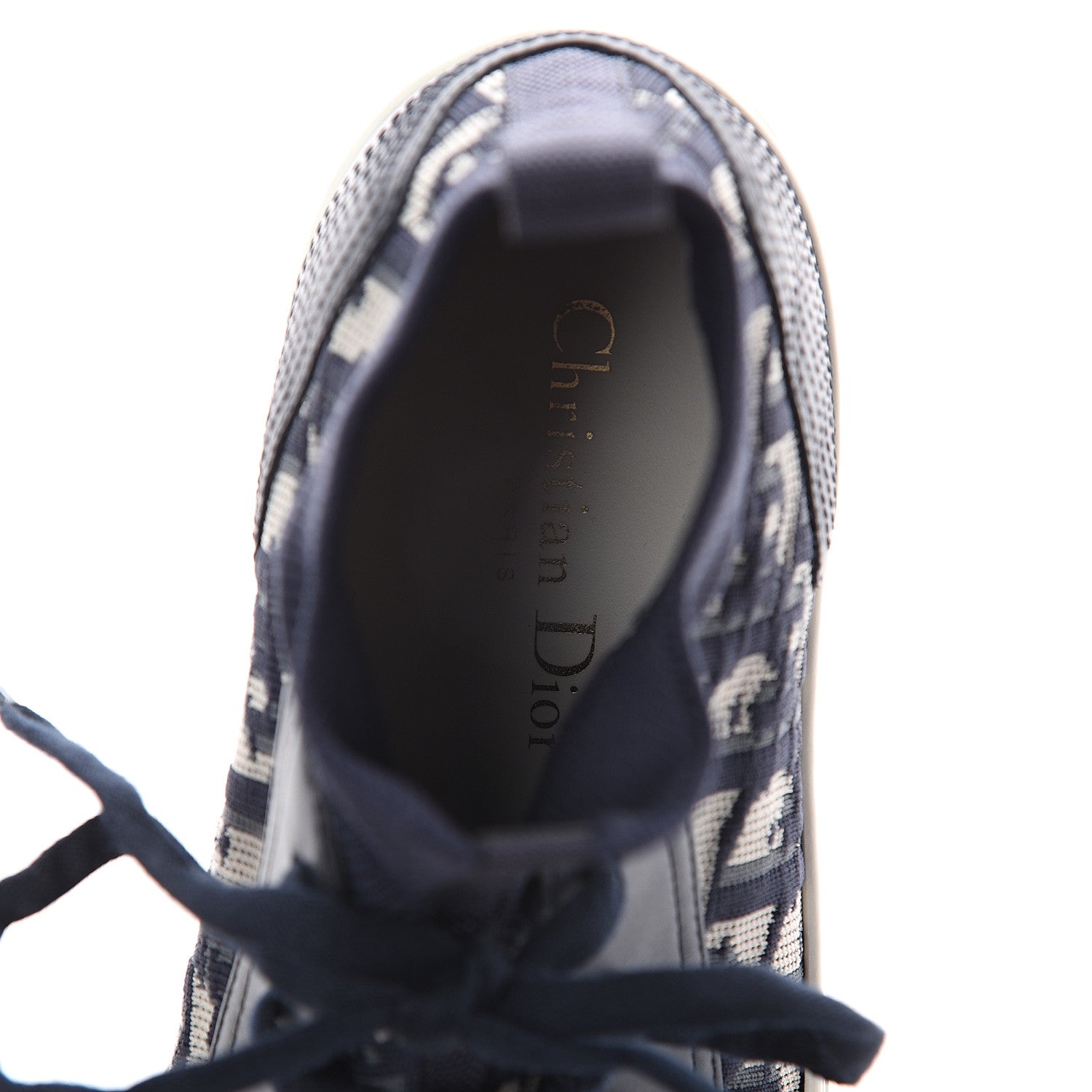 Christian Dior Technical Knit Calfskin Oblique Womens Walk'n Dior Mid Top Sneakers 37 Deep Blue 6 of 7