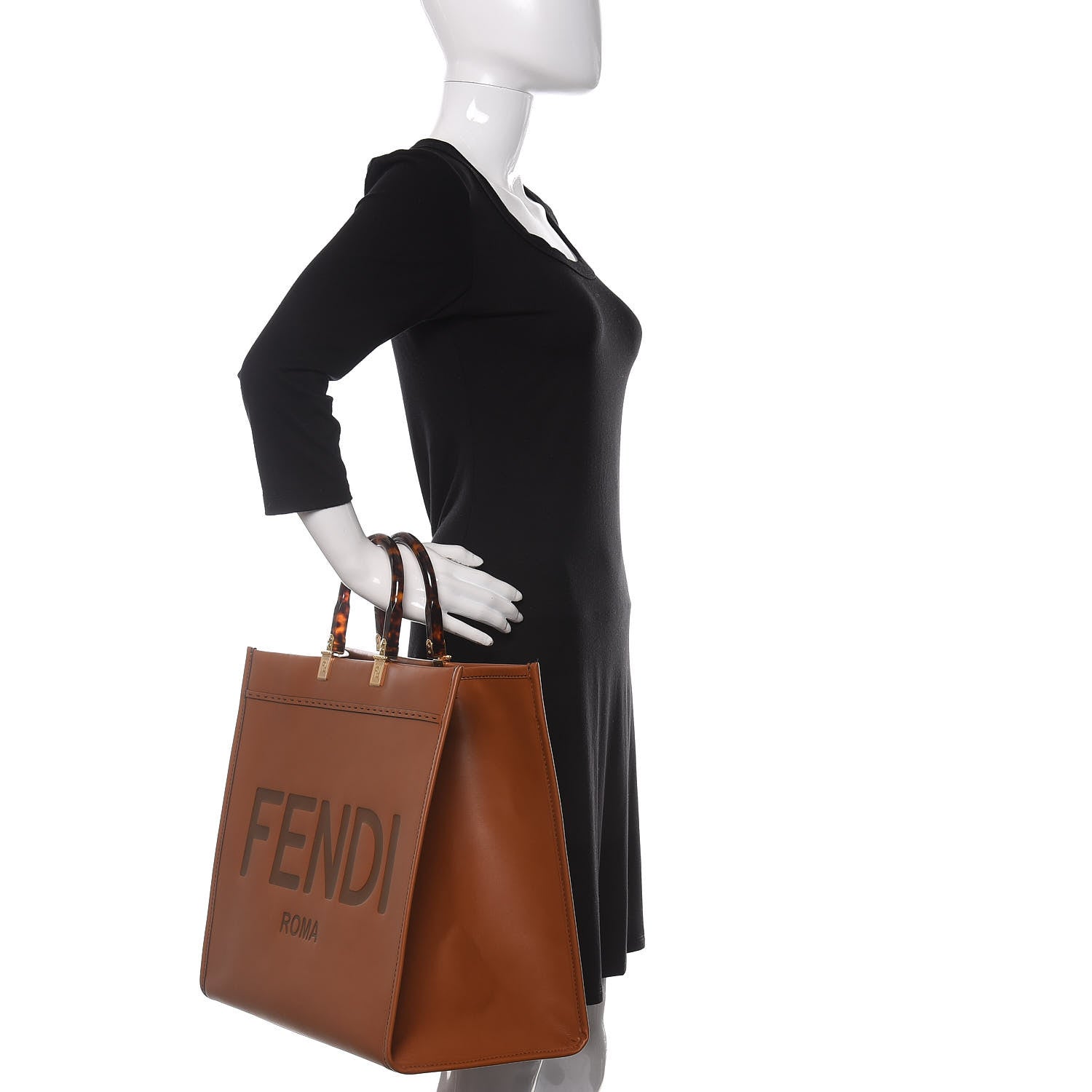 Fendi Vitello King Plexiglass Large Fendi Sunshine Shopper Tote Cuoio 2 of 9