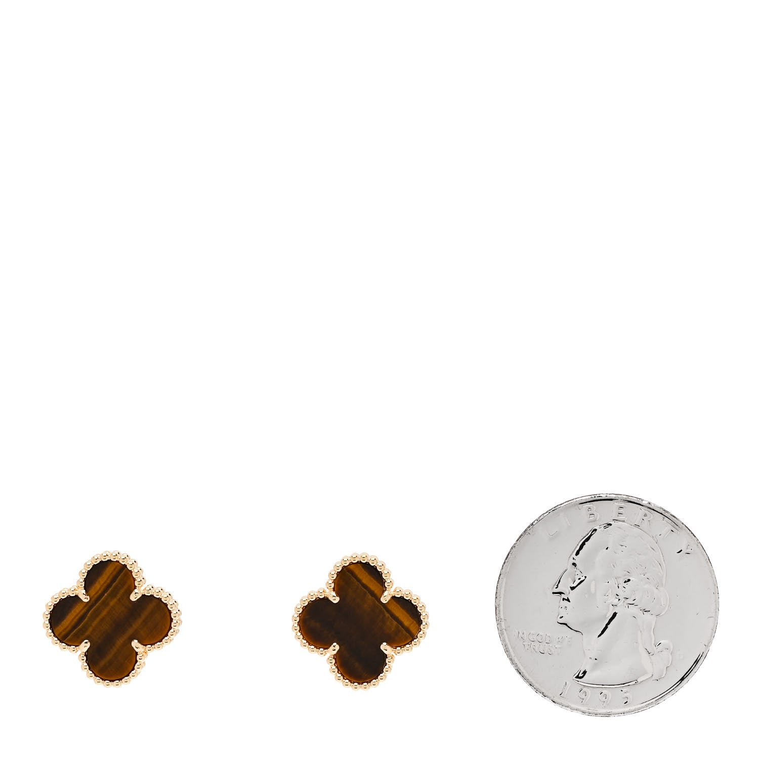 Van Cleef & Arpels 18K Yellow Gold Tiger's Eye Vintage Alhambra Earrings 2 of 5