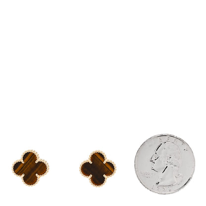Van Cleef & Arpels 18K Yellow Gold Tiger's Eye Vintage Alhambra Earrings 2 of 5