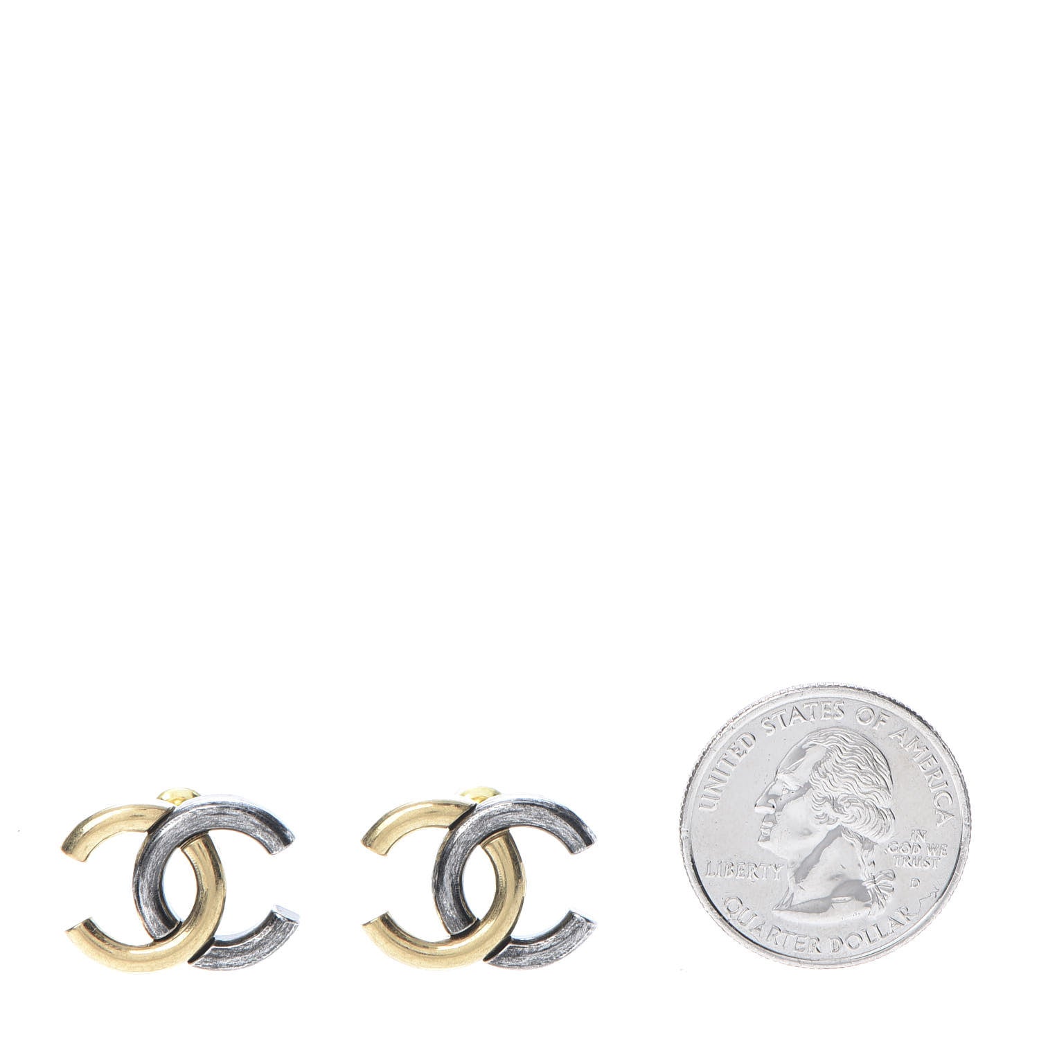 Chanel Metal CC Earrings Gold Ruthenium 2 of 4