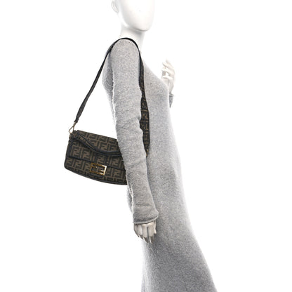 Fendi Fabric Jacquard FF 1974 Medium Baguette Tobacco Moro Black 2 of 10