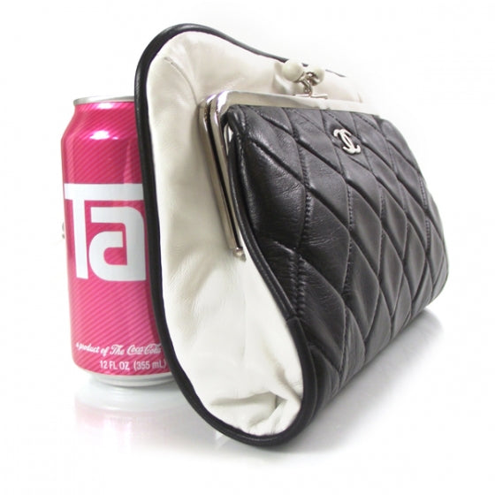 Lambskin Quilted Resin Pearl Clasp Clutch Black and White