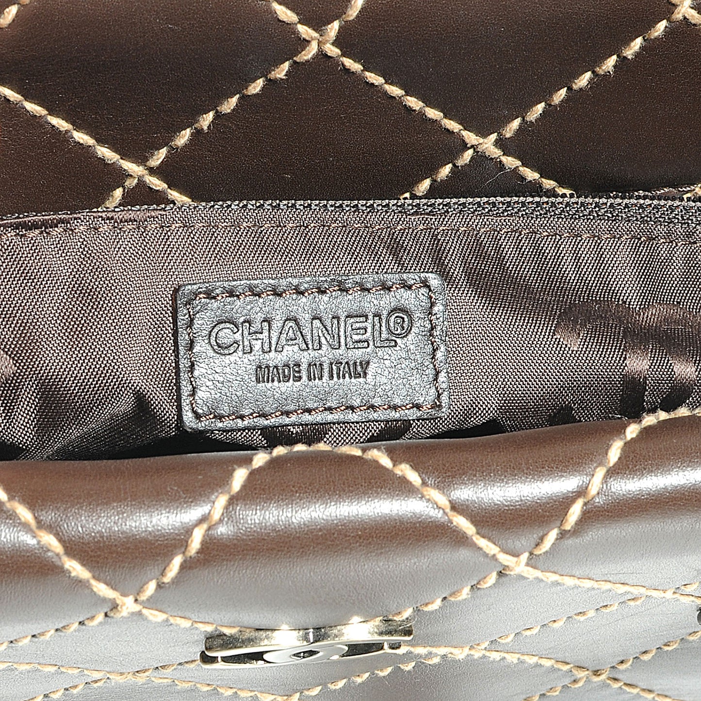 Leather Quilted Surpique Stitched Tote Brown