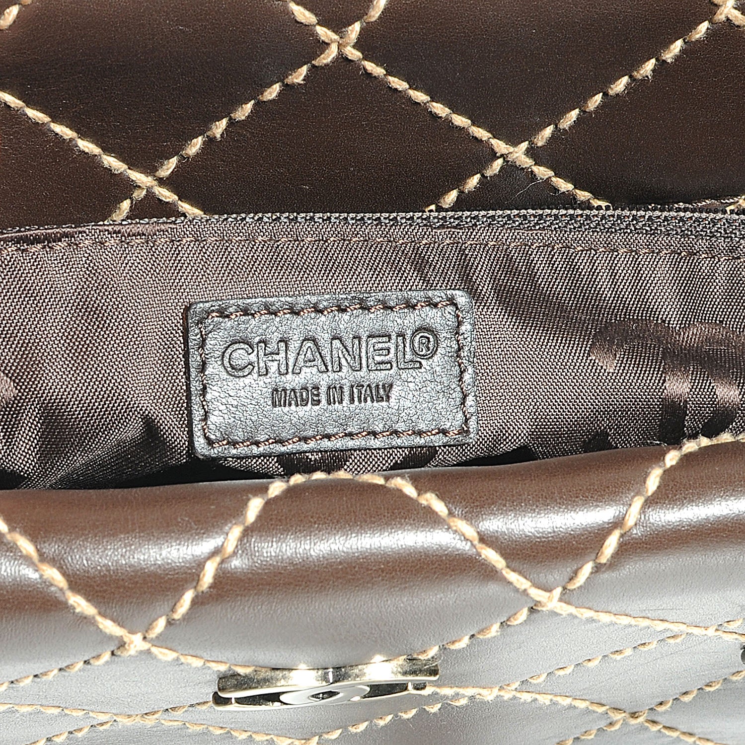 Chanel Leather Quilted Surpique Stitched Tote Brown 6 of 7