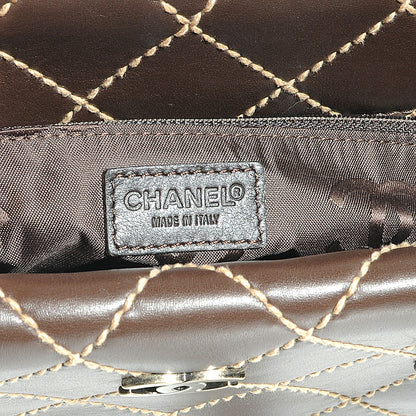 Chanel Leather Quilted Surpique Stitched Tote Brown 6 of 7