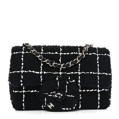Chanel Tweed Quilted Mini Rectangular Camellia Flap Black White 1 of 10
