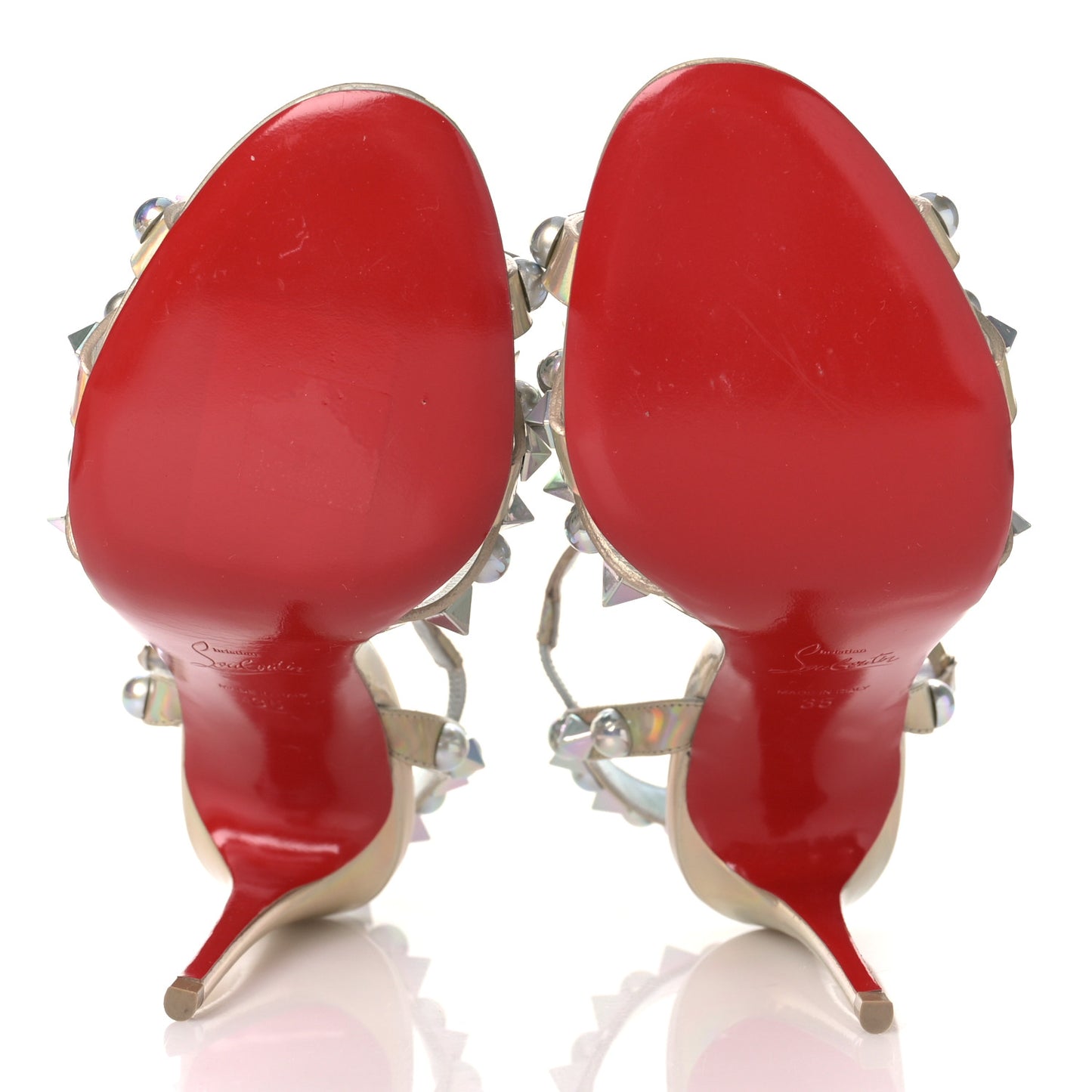 Iridescent Patent Embellished Goldora 100 Sandals 35 White