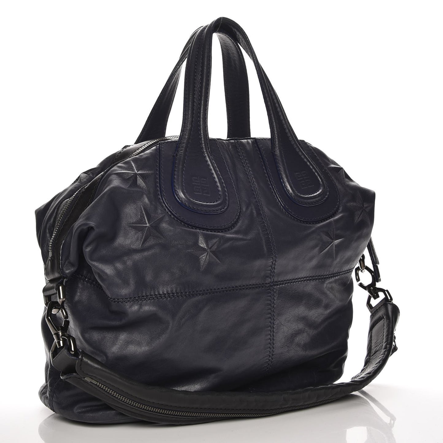 Calfskin Star Embossed Studded Medium Nightingale Navy