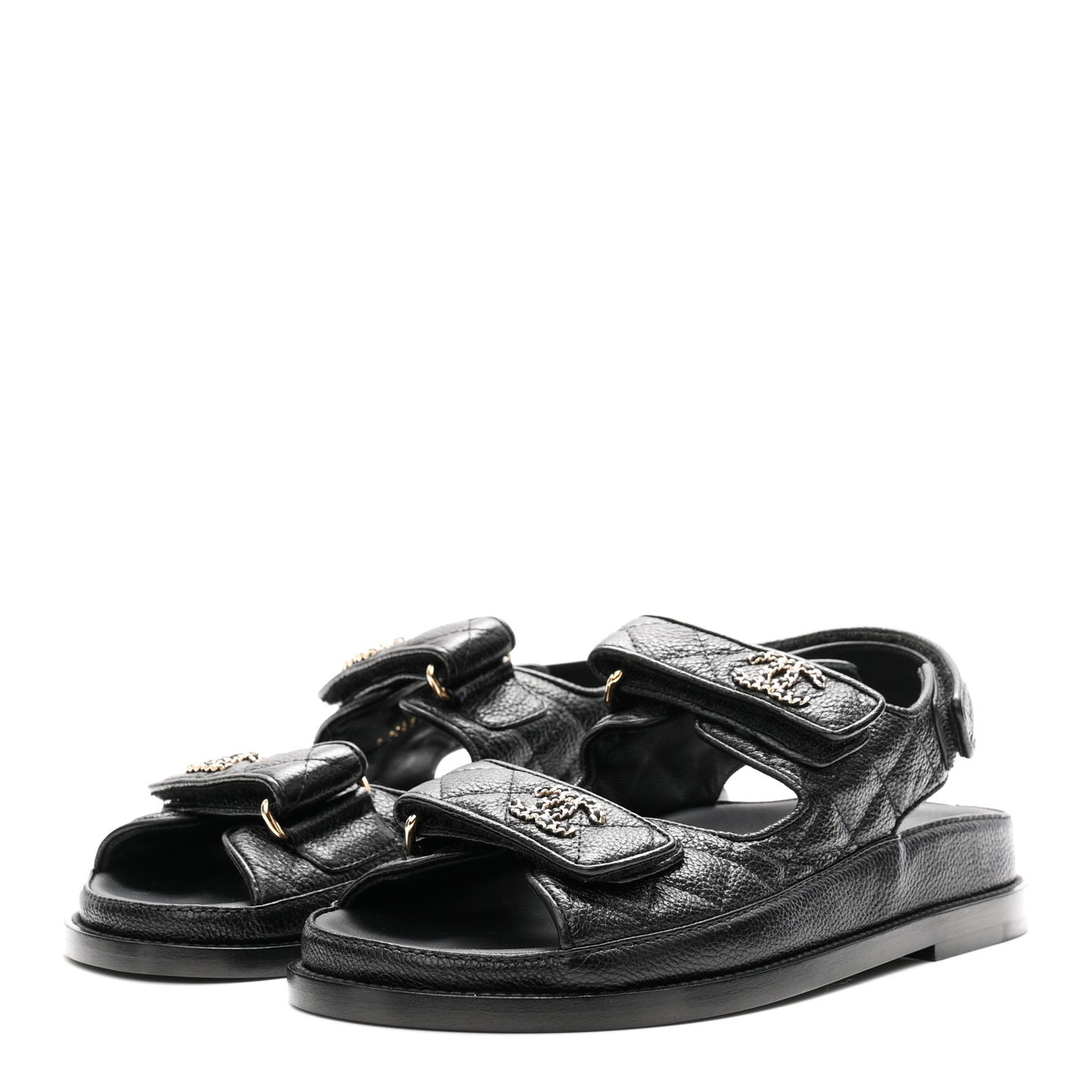 Grained Calfskin Velcro Dad Sandals 35 Black