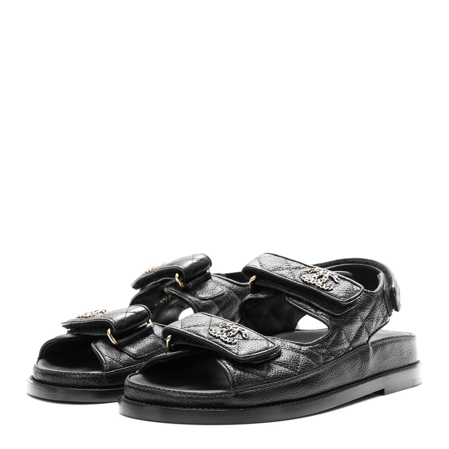 Chanel Grained Calfskin Velcro Dad Sandals 35 Black 4 of 10