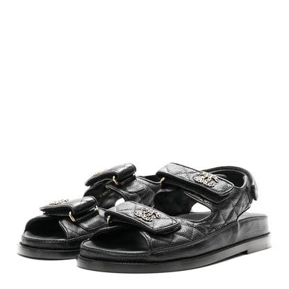 Chanel Grained Calfskin Velcro Dad Sandals 35 Black 4 of 10