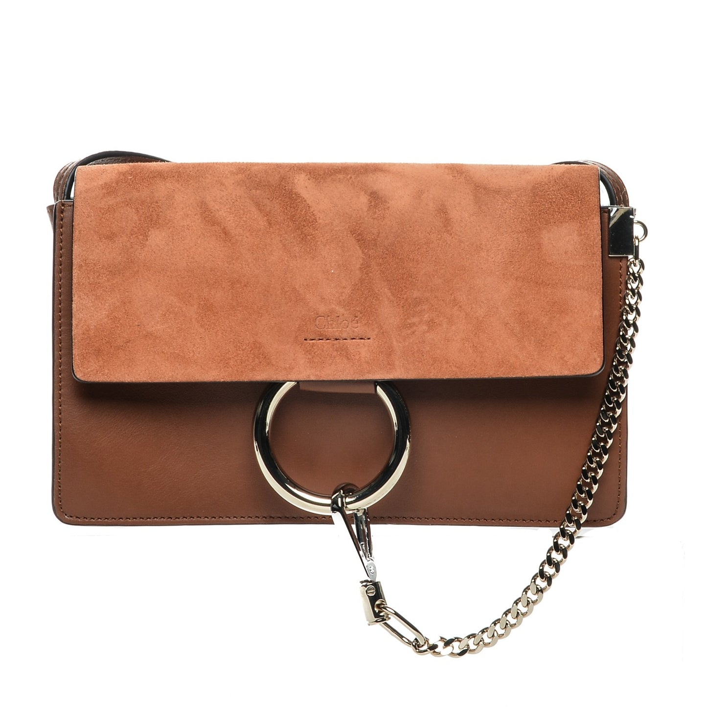 Suede Calfskin Small Faye Shoulder Bag Tobacco