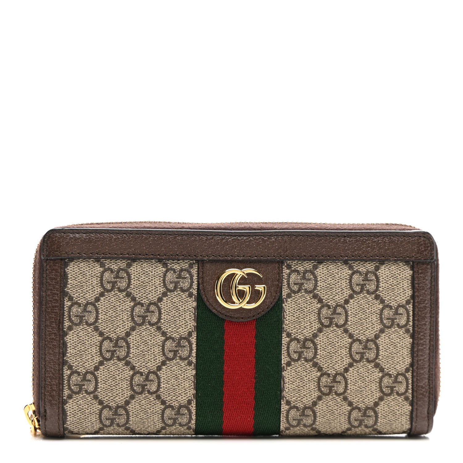 Gucci GG Supreme Monogram Web Ophidia Zip Around Wallet Brown 1 of 13