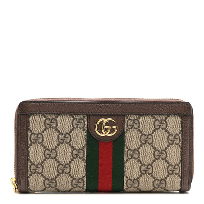 Gucci GG Supreme Monogram Web Ophidia Zip Around Wallet Brown 1 of 13