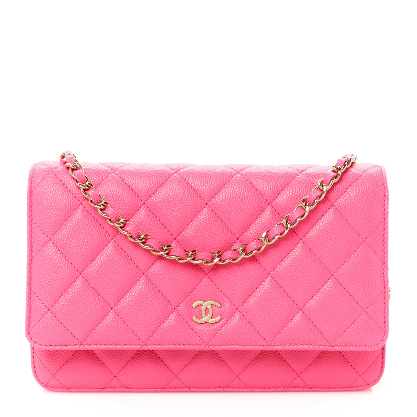 Caviar Quilted Wallet on Chain WOC Fuchsia