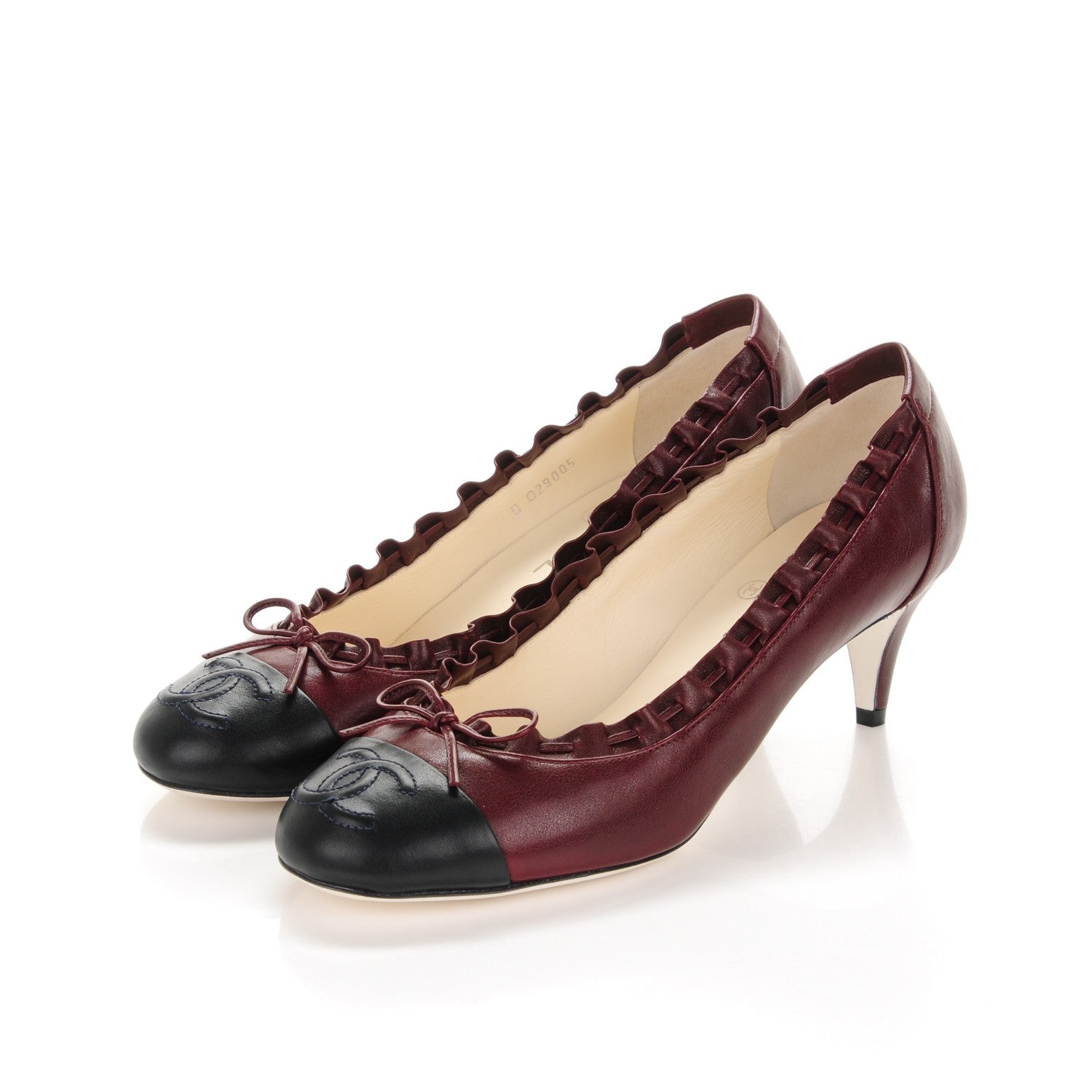 Chanel Calfskin CC Cap Toe Pumps 38.5 Bordeaux Marine Fonce 3 of 6