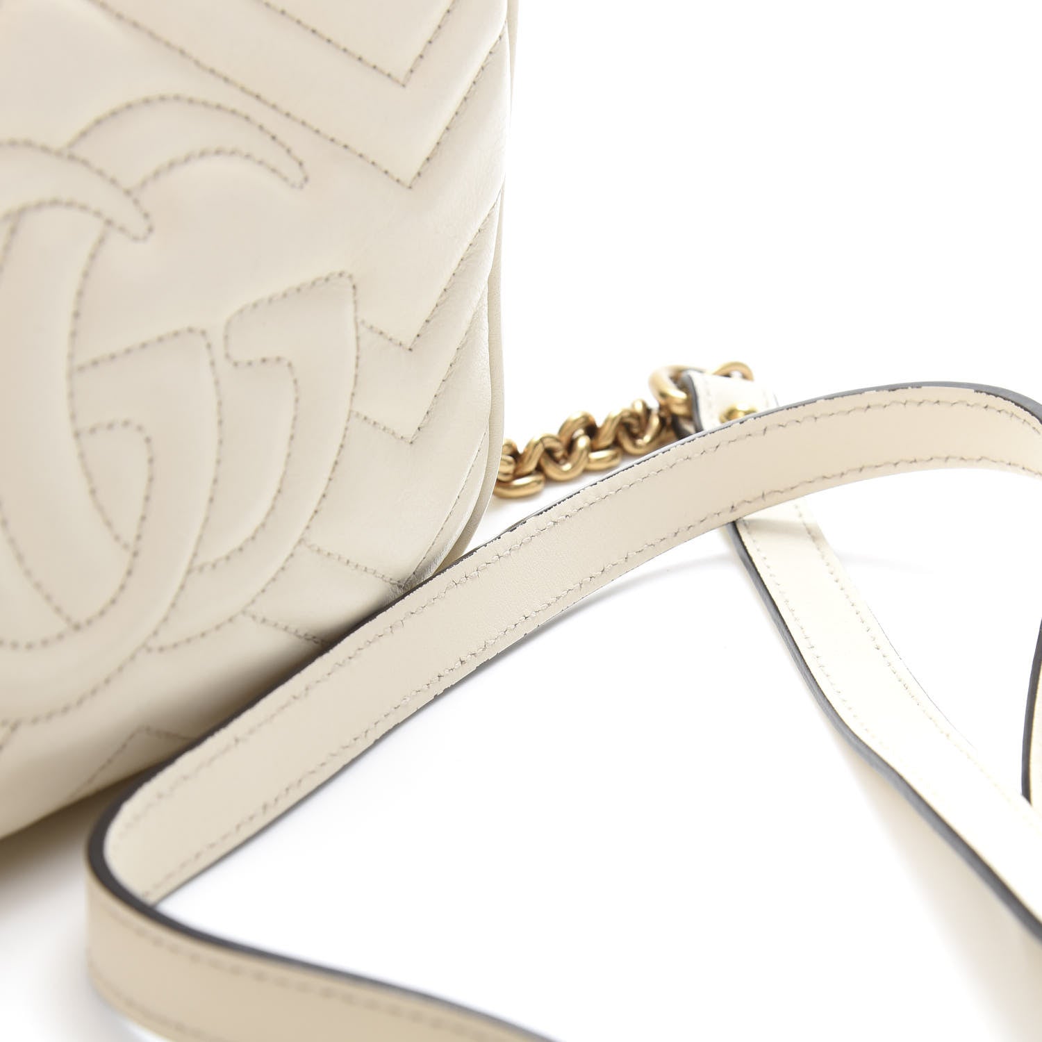 Gucci Calfskin Matelasse Mini GG Marmont Chain Shoulder Bag White 11 of 12