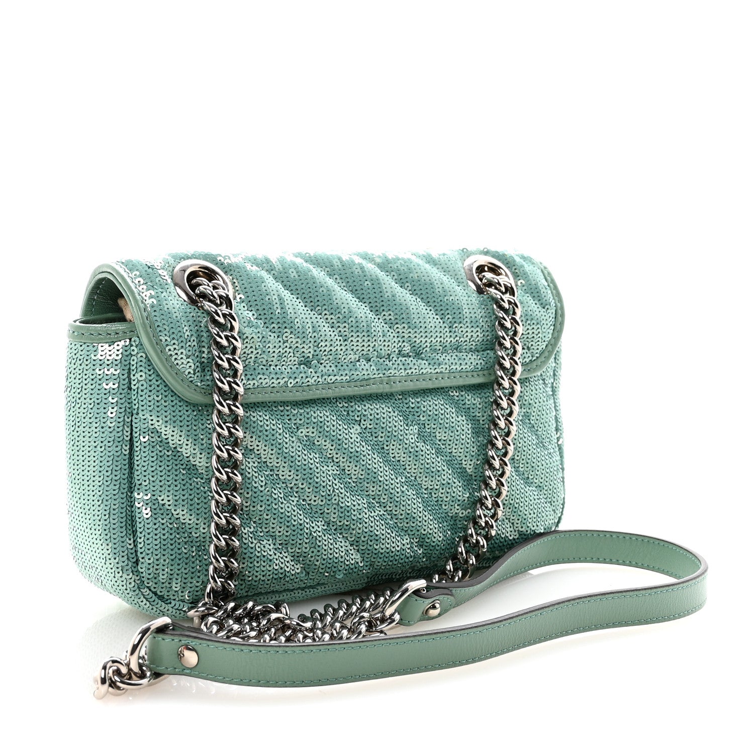 Gucci Sequin Matelasse Small GG Marmont Shoulder Bag Water Green Verde Chiaro Light Water Green 3 of 10