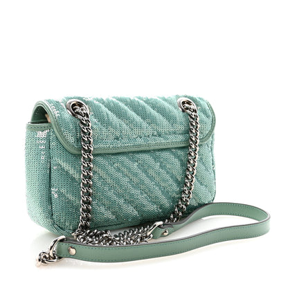 Gucci Sequin Matelasse Small GG Marmont Shoulder Bag Water Green Verde Chiaro Light Water Green 3 of 10