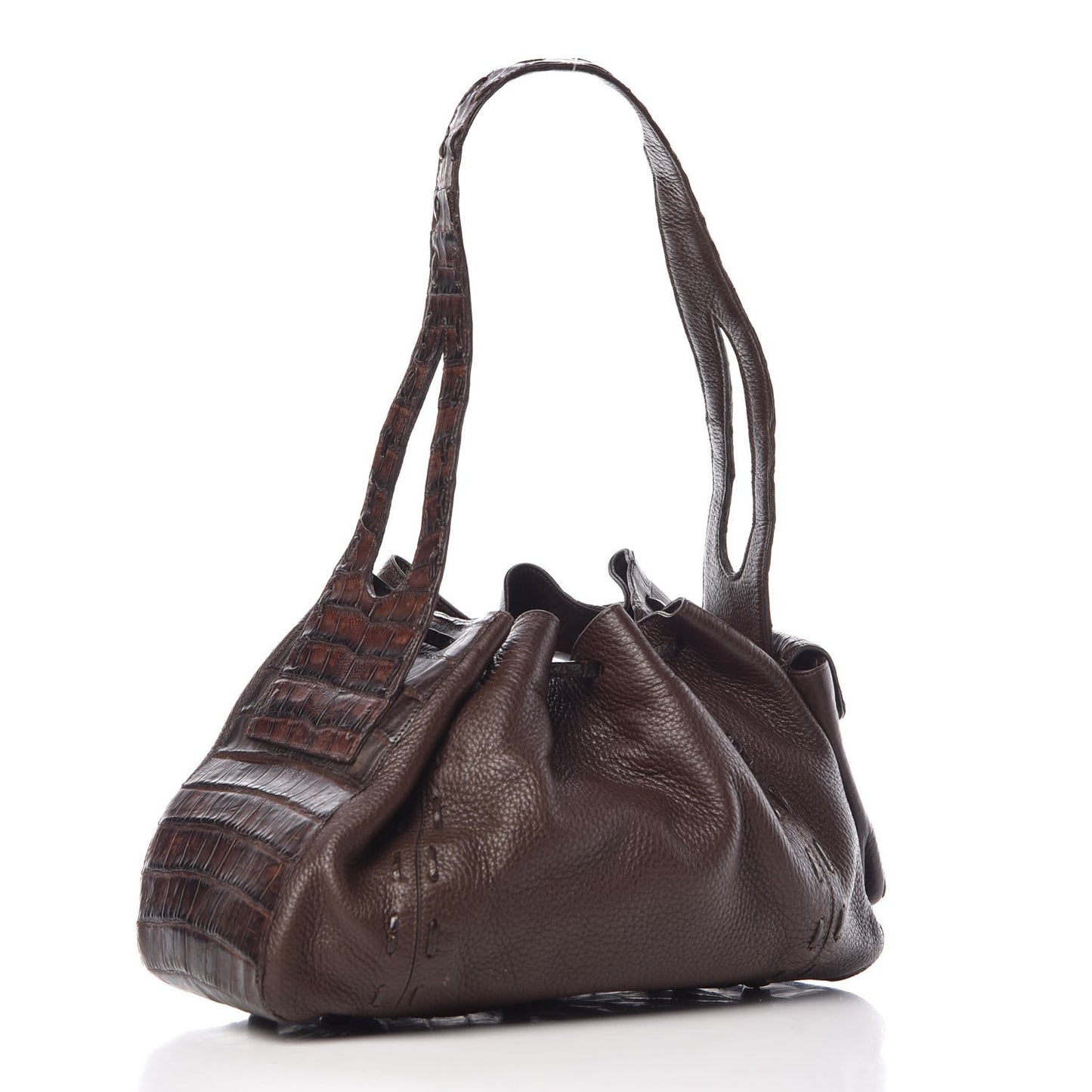 Calfskin Crocodile Shoulder Tote Brown