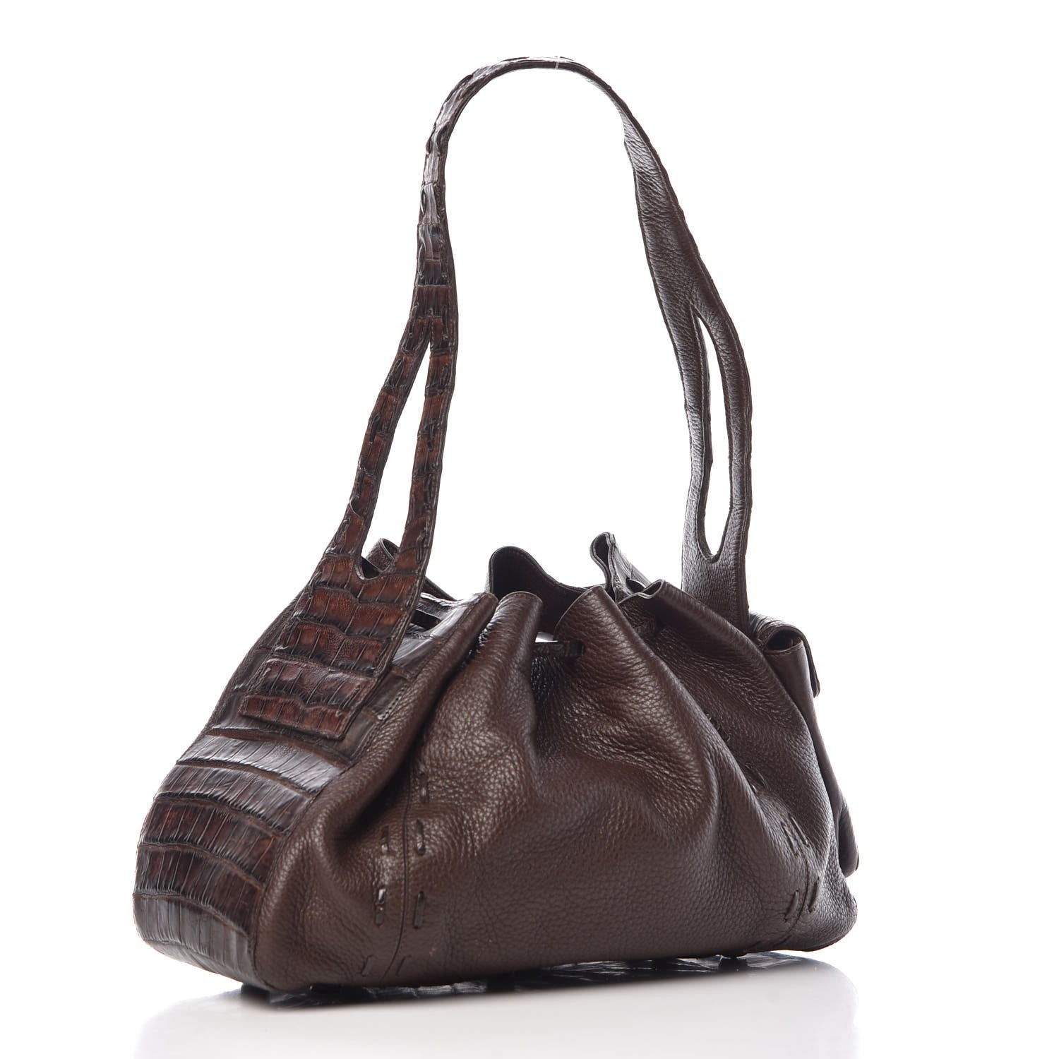 Nancy Gonzalez Calfskin Crocodile Shoulder Tote Brown 3 of 11