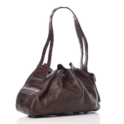 Nancy Gonzalez Calfskin Crocodile Shoulder Tote Brown 3 of 11