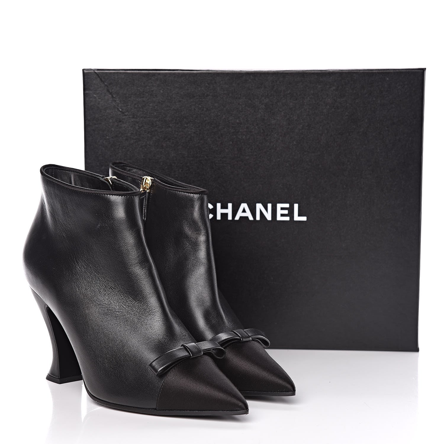 Chanel Lambskin Satin Pointed Toe CC Short Boots 37 Black 9 of 9