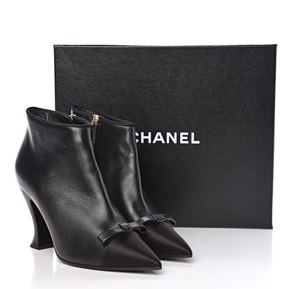 Chanel Lambskin Satin Pointed Toe CC Short Boots 37 Black 9 of 9