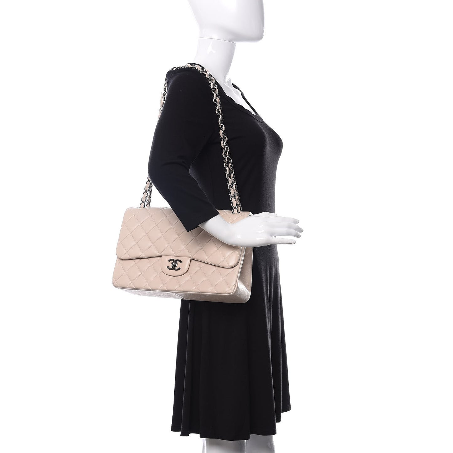 Lambskin Quilted Jumbo Double Flap Light Beige