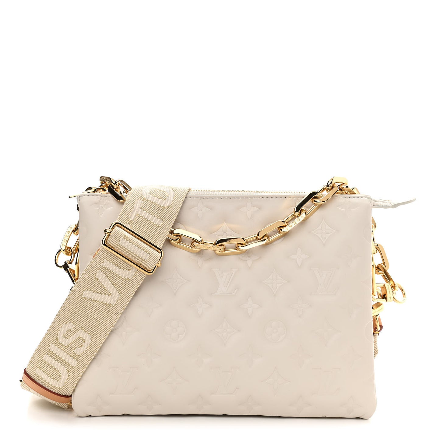 Lambskin Embossed Monogram Coussin PM Cream