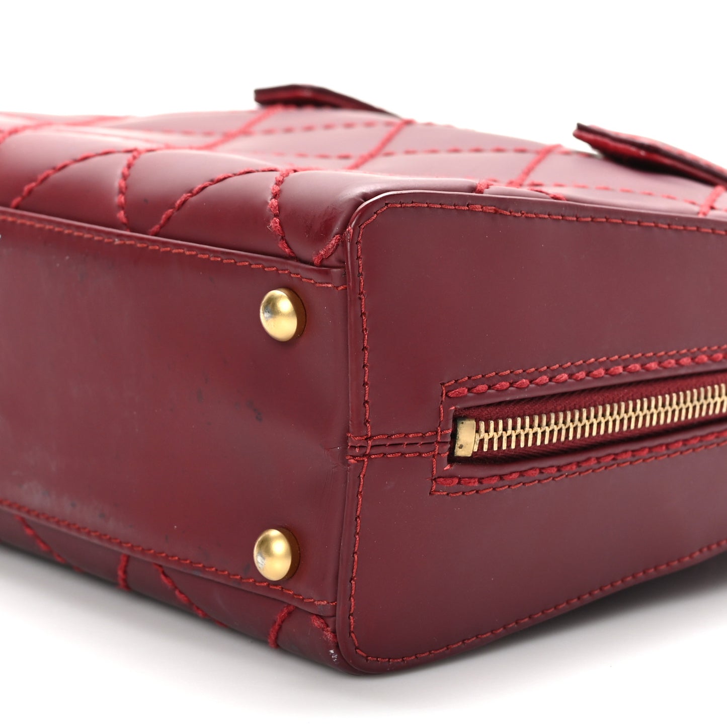 Calfskin Contrast Stitch Small Surpique Bowler Red
