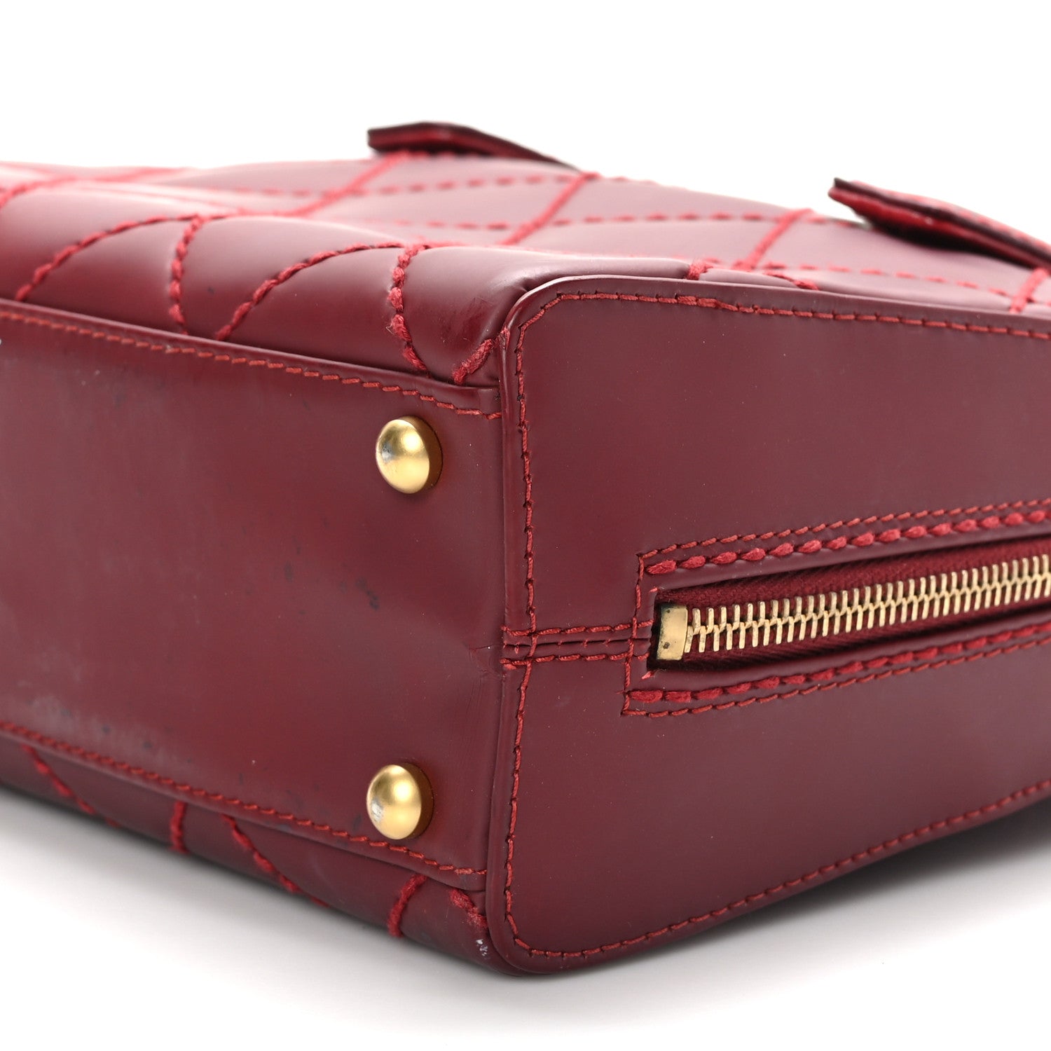 Chanel Calfskin Contrast Stitch Small Surpique Bowler Red 8 of 8