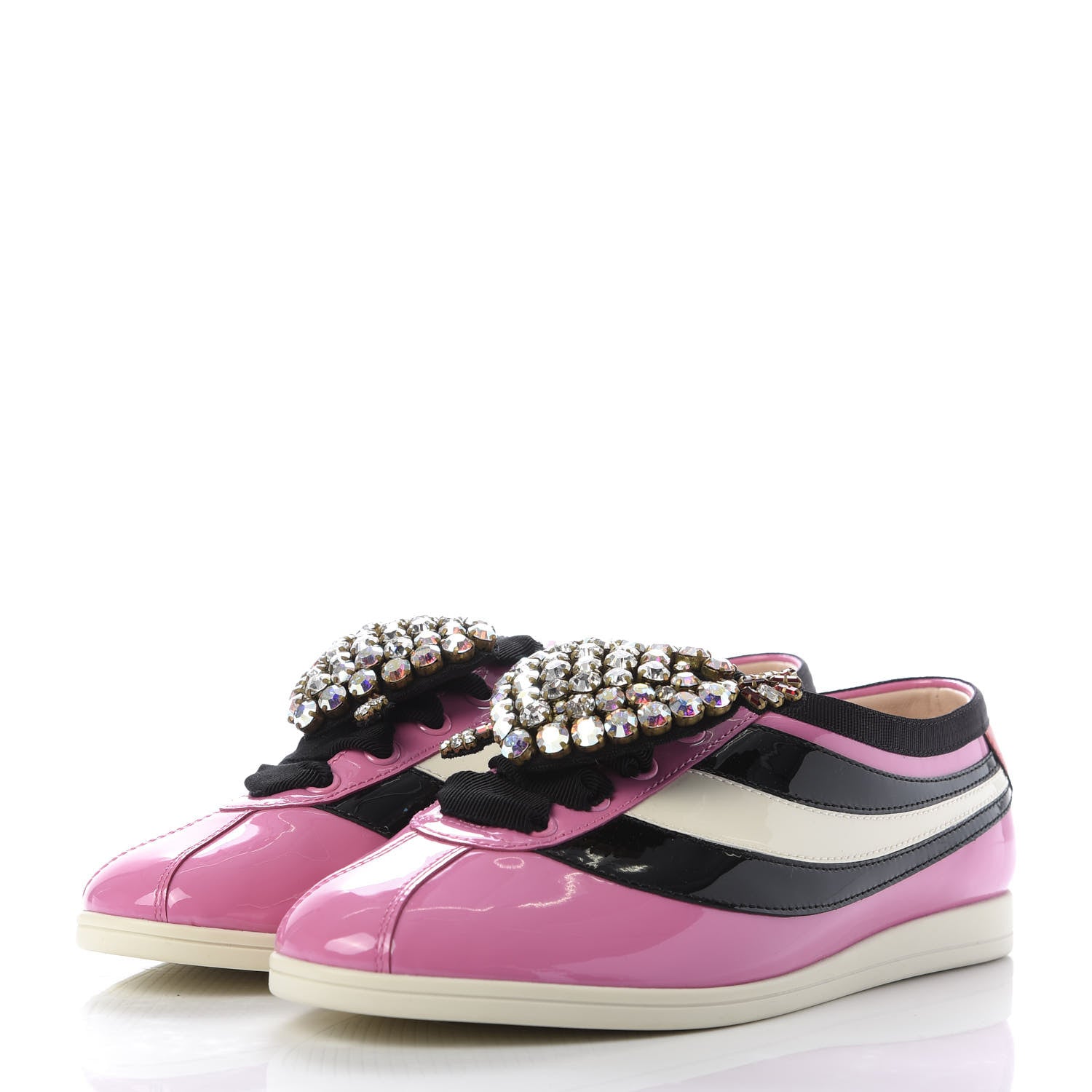 Gucci Patent Calfskin Crystal Womens Web Falacer Sneakers 36 Pink 3 of 8