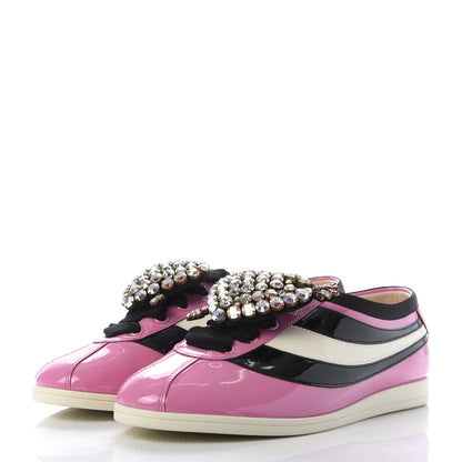 Gucci Patent Calfskin Crystal Womens Web Falacer Sneakers 36 Pink 3 of 8
