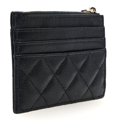 Chanel Caviar Quilted Crystal CC Logo Zip Card Holder Black 3 of 8