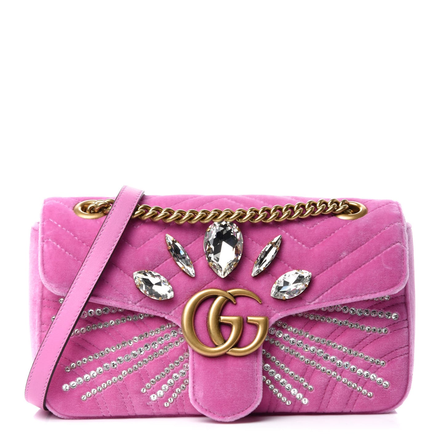 Velvet Matelasse Marquise Crystals Embroidered Small GG Marmont Shoulder Bag Malva
