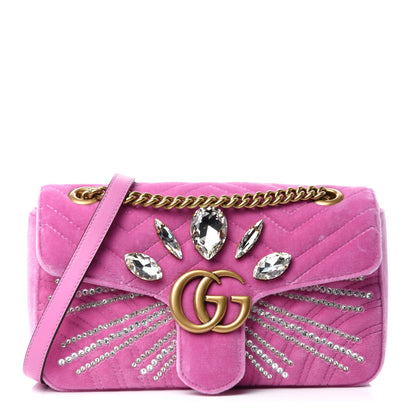 Gucci Velvet Matelasse Marquise Crystals Embroidered Small GG Marmont Shoulder Bag Malva 1 of 10