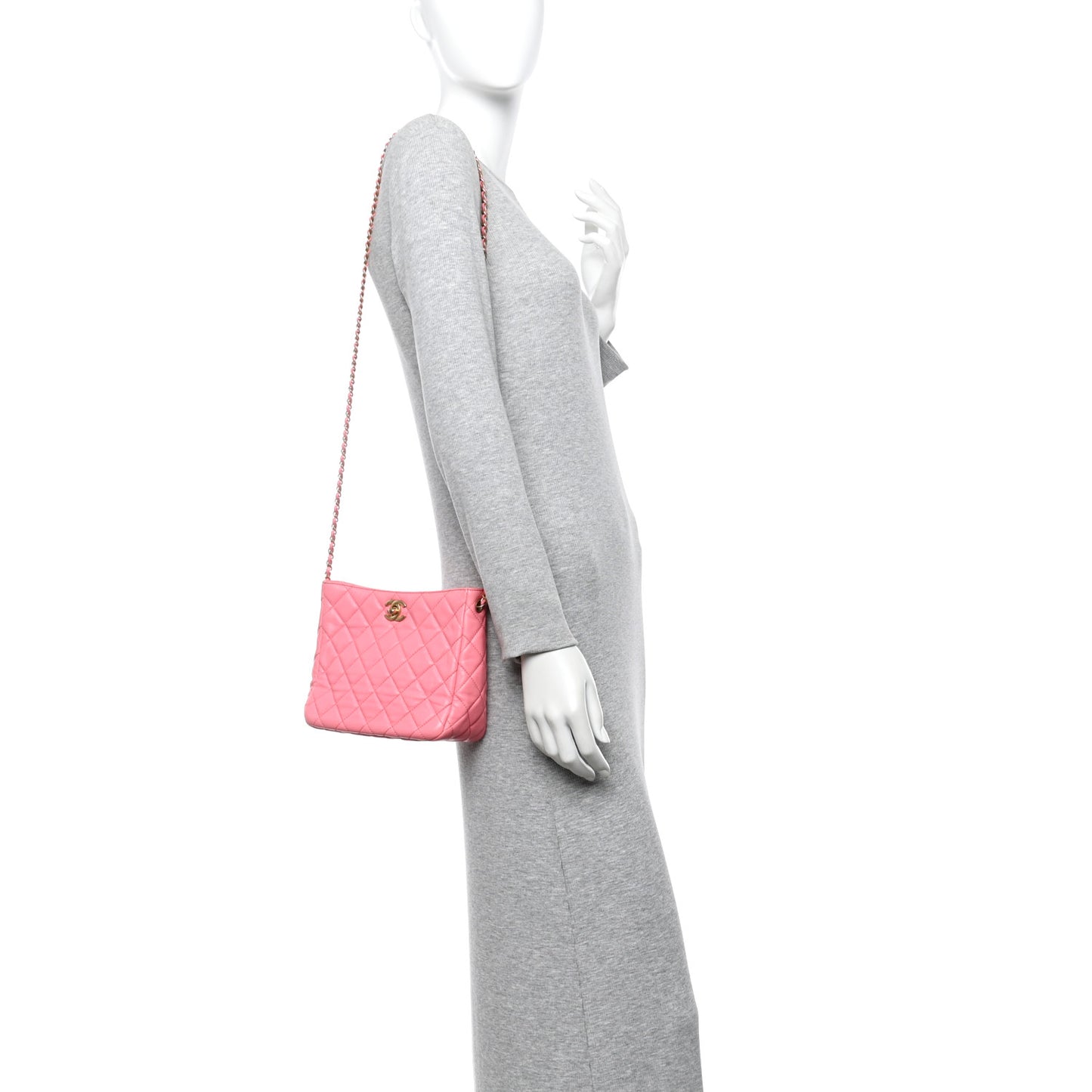 Lambskin Quilted Small Pearl Crush Hobo Pink