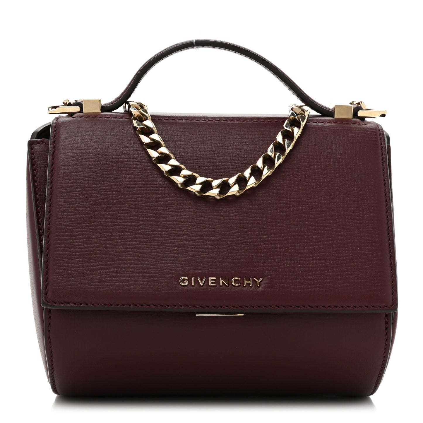 Textured Calfskin Mini Pandora Box Chain Crossbody Bag Oxblood