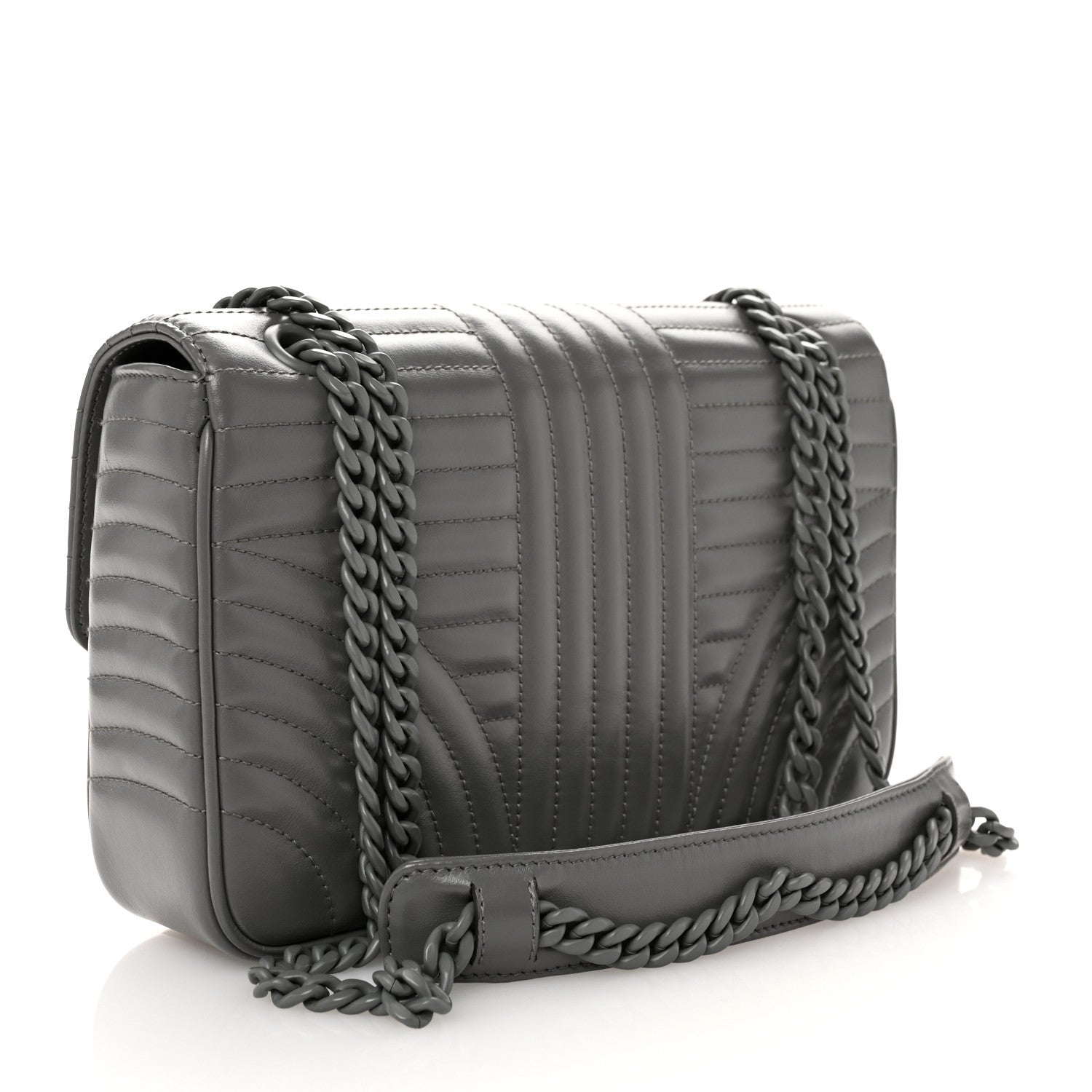 Prada Soft Calfskin Impunture Diagramme Monochrome Medium Chain Flap Shoulder Marmo 3 of 9