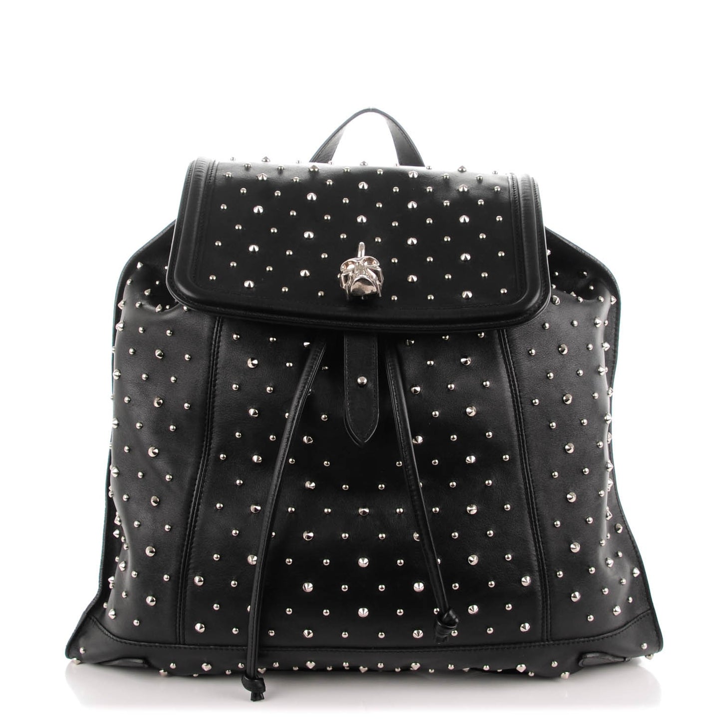 Calfskin Studded Padlock Zip Backpack Black