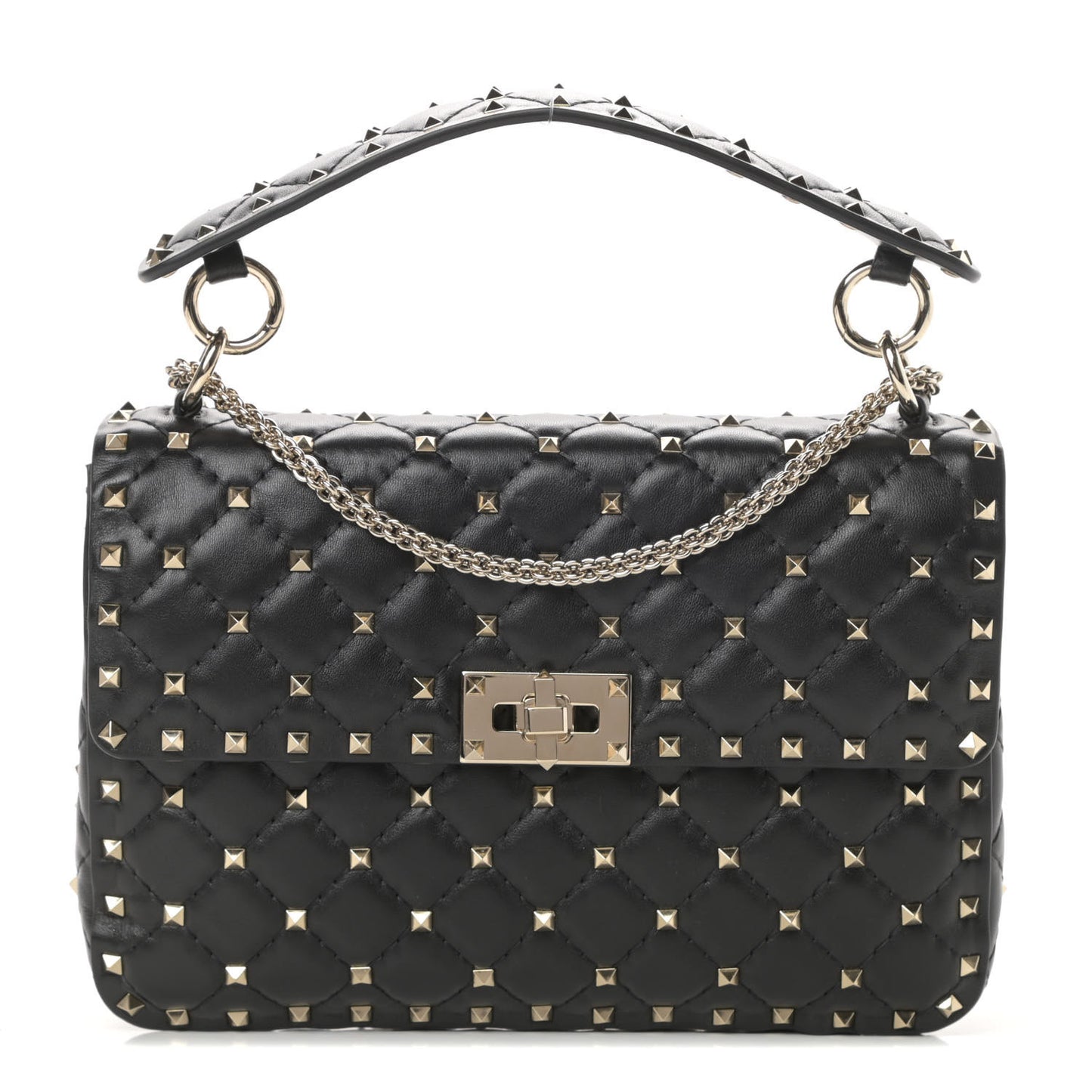 Lambskin Medium Rockstud Spike Shoulder Bag Black