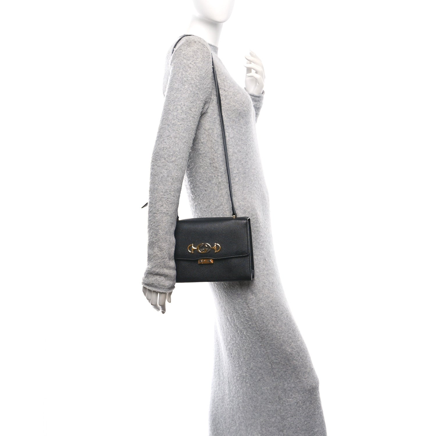 Gucci Grainy Calfskin Small Zumi Shoulder Bag Black 2 of 10