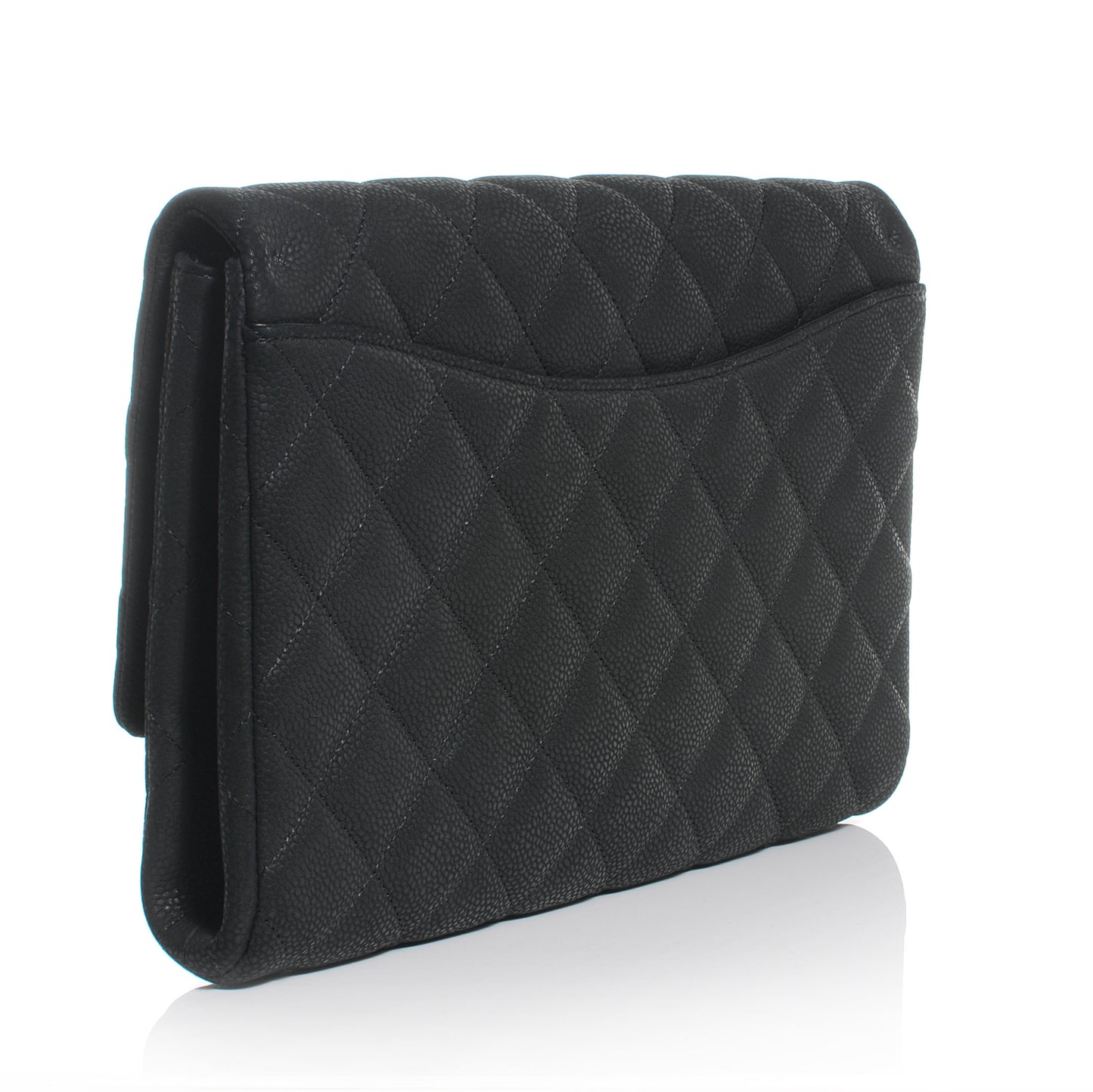 Iridescent Caviar Flap Clutch Bag Black