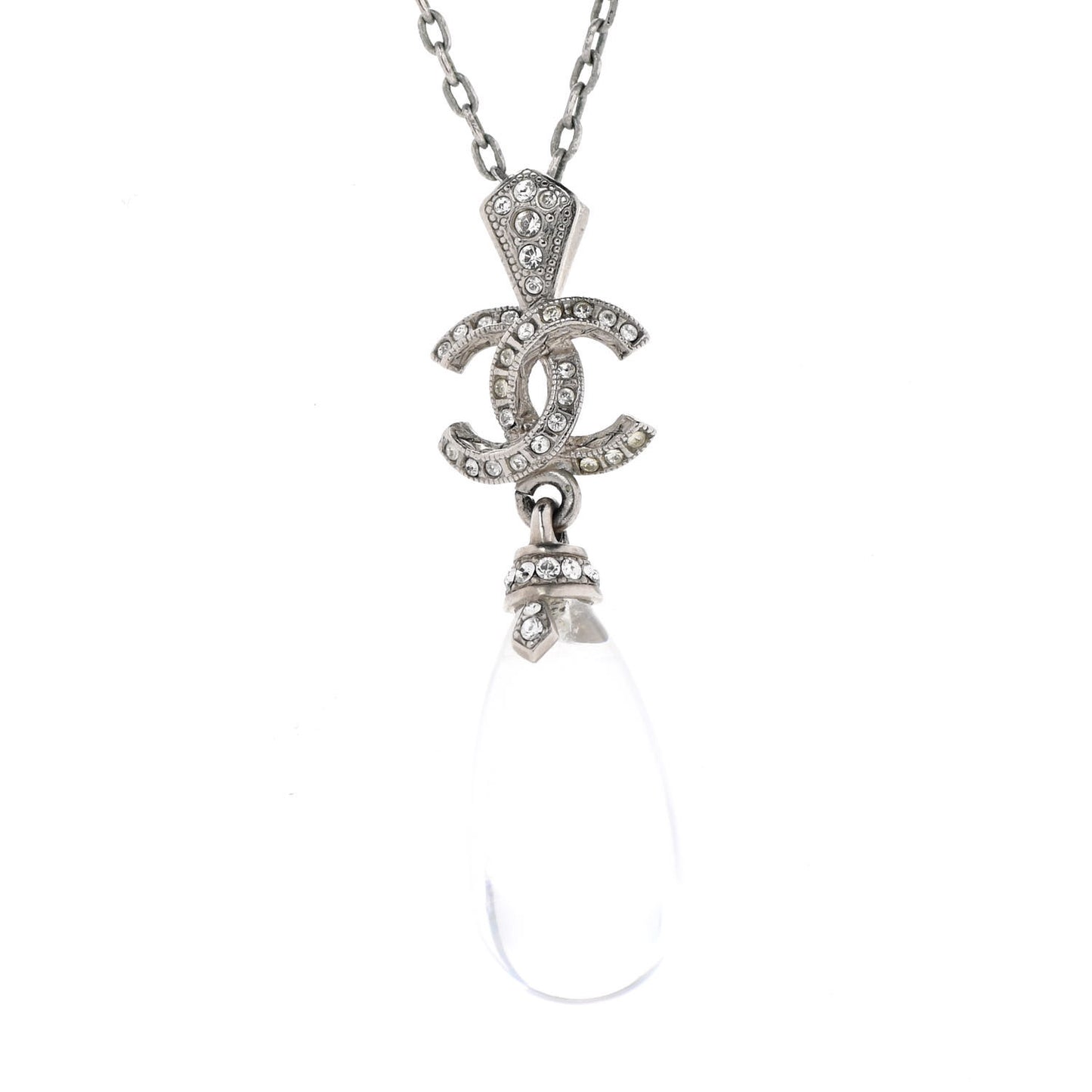 CC Crystal Teardrop Necklace Silver