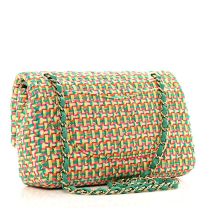 Chanel Tweed Quilted Medium Double Flap Green Multicolor 3 of 9