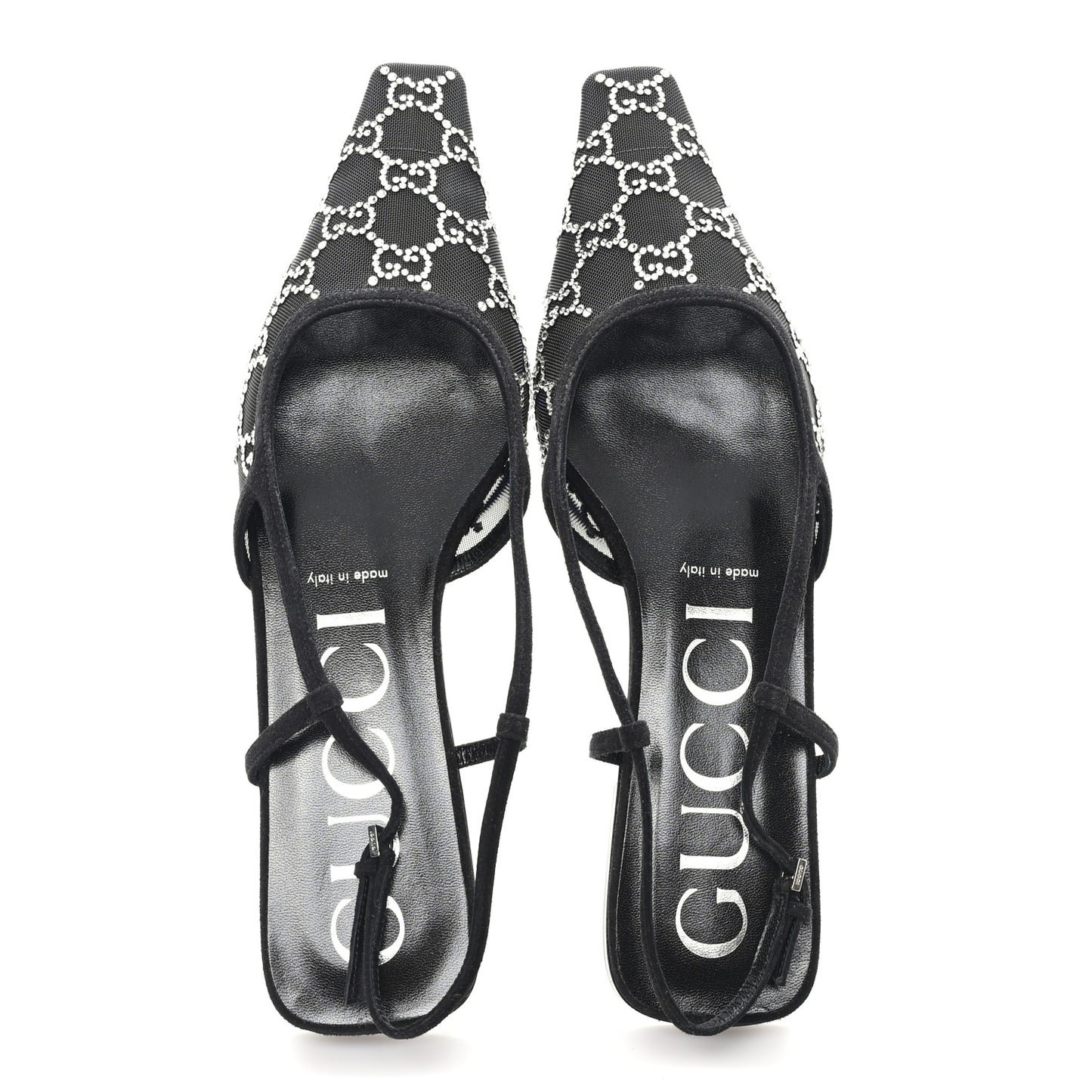 Tela Retino Kid Scamosciato Crystal GG Monogram Square Demi Ballet Flats 40 Black