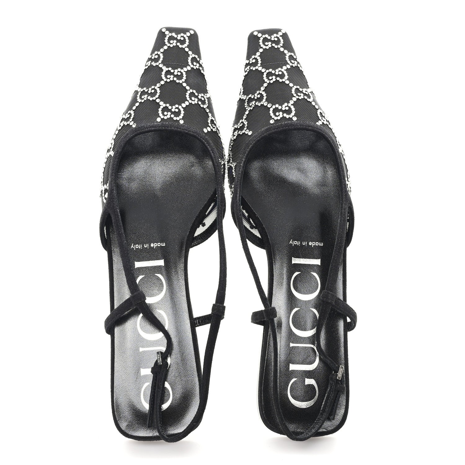 Gucci Tela Retino Kid Scamosciato Crystal GG Monogram Square Demi Ballet Flats 40 Black 2 of 8