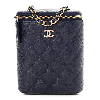 Chanel Caviar Quilted Small Vertical Coco Beauty Vanity Case With Chain Navy 1 of 8